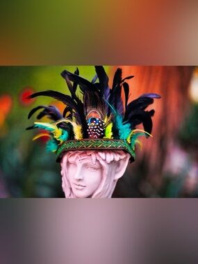 Vibrant Peacock Feather Carnival Headdress - Showgirl Flapper Headband